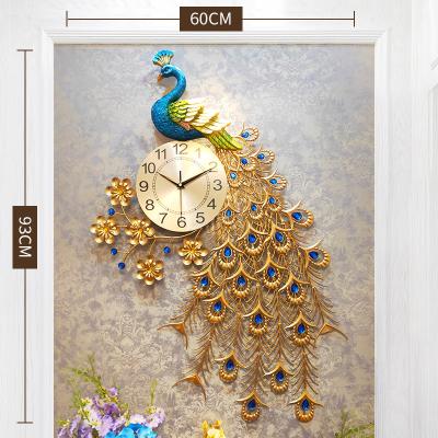 China Gold Antique Luxury Metal Style Wall Clock Peacock Style Decorative Clock With Silent Movement For Lobby Living Room for sale