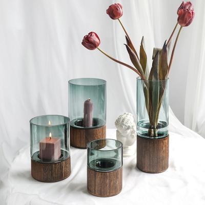 China Contemporary Drop Shipping Wooden Frame Hydroponic Glass Home Decoration Hot Sale Creative Modern Glass Vases Dining Table Vase for sale