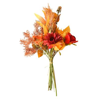 China Hot Sale Home Decoration Autumn Color Rose Bouquet Artificial Flowers Wedding for sale