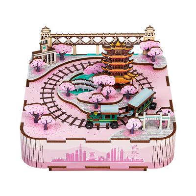 China Wooden Tonecheer Wuhan Sakura Music Box Wooden Puzzle for Kids My Motherland and Me Wooden 3d Puzzle for sale