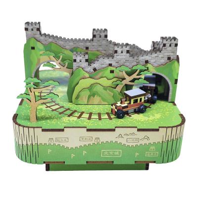 China Wood Tonecheer The Great Wall Music Box Wooden Puzzle For Kids The My Motherland And Me Wooden 3d Puzzle for sale