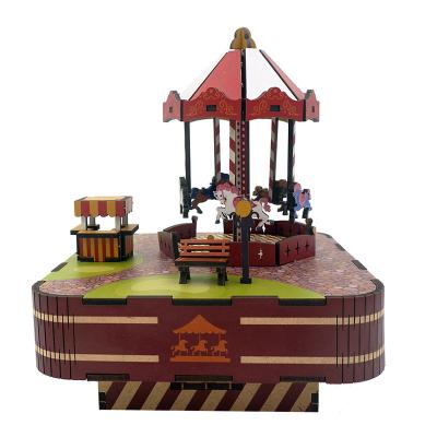 China Wood Tonecheer The Carousel Music Box Wooden Puzzle For Kids 3d Puzzle Wooden Castle In The Sky for sale