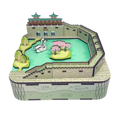 China Wooden Tonecheer Xuanwu lake music box wooden puzzle for children 3d puzzle wooden castle in the sky for sale