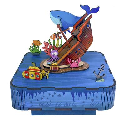 China Tonecheer Mystery Music Box Wooden Underwater Puzzle For Kids Wooden 3d Puzzle Castle In The Sky for sale