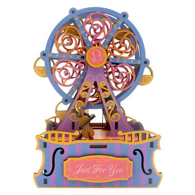 China Wooden Tonecheer Ferris Wheel Music Box Wooden Puzzle For Kids 3d Puzzle Wooden Castle In The Sky for sale