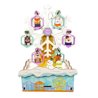 China Wooden Tonecheer Snow Park Music Box Wooden Puzzle For Kids Wooden Cannon 3d Puzzle for sale