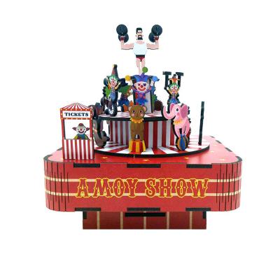 China Wooden Tonecheer Circus Troupe Music Box Wooden Puzzle For Kids 3d Puzzle Wooden Castle In The Sky for sale