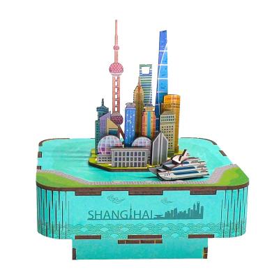 China Wooden Tonecheer Shanghai Music Box Wooden Puzzle For Kids Wooden Puzzle 3d Castle In The Sky for sale