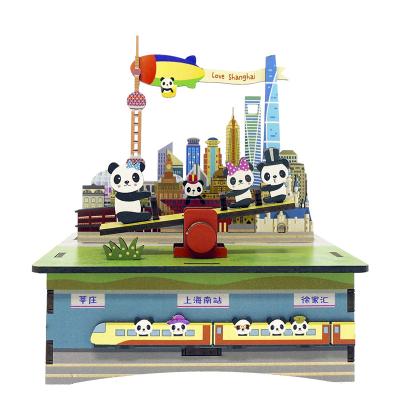 China Wooden Tonecheer Shanghai Park Music Box Wooden Puzzle For Kids Wooden Cannon 3d Puzzle for sale