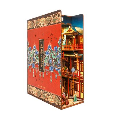 China Tonecheer wooden puzzle for kids wooden 3d puzzle The Banquet of Tang Dynasty Book Nook with body sensor led light for sale