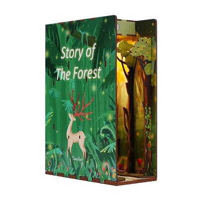 China Tonecheer Wooden 3D Deer Kid Toys Jigsaw Puzzle Wooden Story Of The Forest Bookends For Bookshelves With Led Light for sale