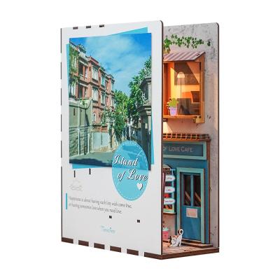 China Tonecheer Wooden Island Decorative Jigsaw Puzzle Children 3d Wooden Island Love Rack Love Bookends With Body Sensor Led Light for sale