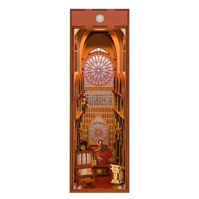 China Notre Dame de Paris Wooden Stand Tonecheer Decorative Wooden Bookends with Body Sensor Led Light for sale