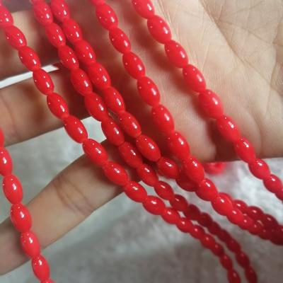 China High Quality and Competitive Price Solid Color Running Red Rice Shape 4x7mm Glass Beads Oval Loose Beads Baking Glaze Beads for Jewelry Making for sale