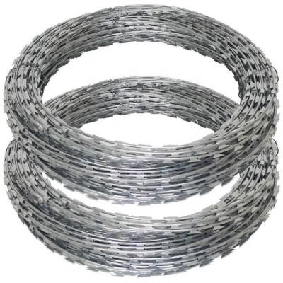 China Hot dip galvanized steel wire coil BTO-22 diameter: 500mm razor wire with cross razor for sale