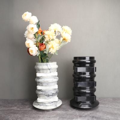 China Black And White China Marble Vase Stone Crafts Home Furniture for sale