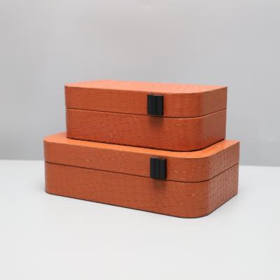 China Modern simple wooden leather jewelry storage box Europe large storage box space storage box for sale