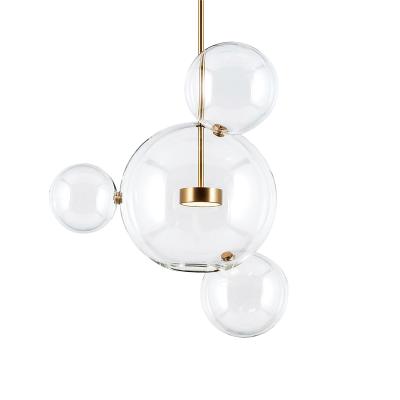 China Modern Dreamy Clear Round Glass Ball Plated Gold Body Hanging Pendant Lamps For Living Room Bubble Pendant Light for sale