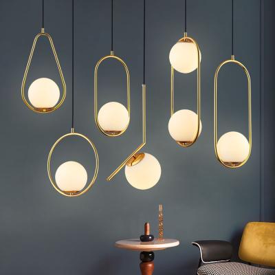 China Nordic Minimalist Light Luxury Bar Chandelier Personality Glass Ball Postmodern Hot Selling Dining Room Pendant Light for sale