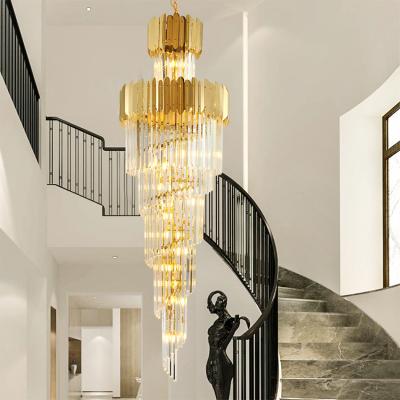 China Modern Minimalist Luxury Indoor Large Gold Round Stairwell Hanging Lighting Crystal Chandeliers Hotel Lobby Staircase Pendant Lights For for sale