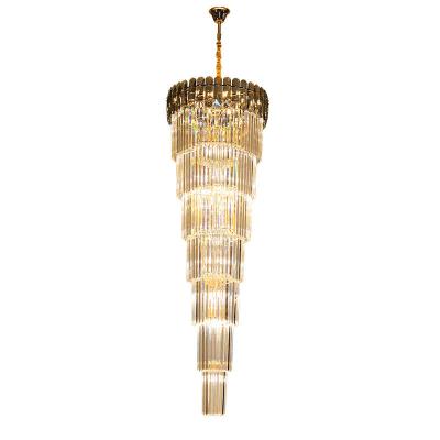 China Modern Simple Revolving Crystal Chandelier Leap Villa Post-Modern Duplex Long Floor Light Luxury Living Room Large Cavity Chandelier for sale