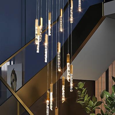 China Minimalist Home Crystal Staircase Chandelier Modern Indoor Hotel Hanging Lights Pendant Frosted Glass Pendant Lighting for sale