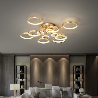 China New living room household modern minimalist gold ceiling post-modern model copper led chandelier full for sale