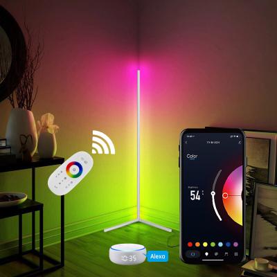 China Modern Popular Modern Tripod Smart Corner Floor Lamp Dimmable RGB LED Home Life APP Control Google Style Standing Light for sale