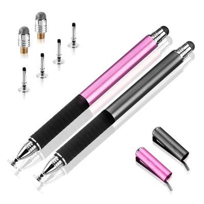 China Promotional Slim Stylus Pen Replacement Stylus Disc Tips Mobile Phone Metal with 4 Disc Replaceable Tips and 2 Fiber Tips for sale