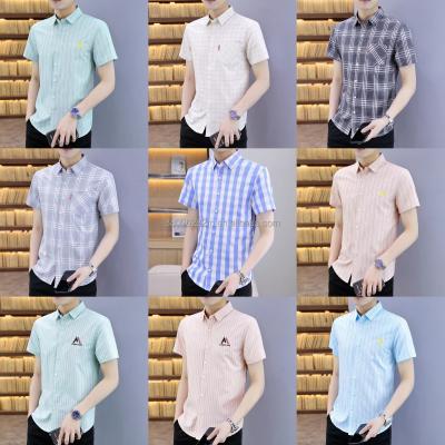 China Factory Wholesale Fashion Men's Plaid Men's T-shirts Stretch Shirts Cotton Short Sleeves Breathable Sleeves for sale