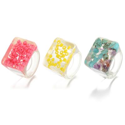 China Fine Engagement Jewelry For Women Lady Cute Transparent Resin Elegant Candy Color Acrylic Aesthatic Colorful Square Rings Jewelry for sale