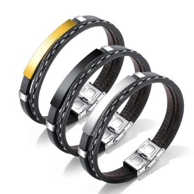 China Flexible Mens Boys Jewelry Multilayer Leather Bracelet Magnetic Clasp Braided Rope Wrap Bracelet Pulsera Hombre Leather Bracelet Rope for sale