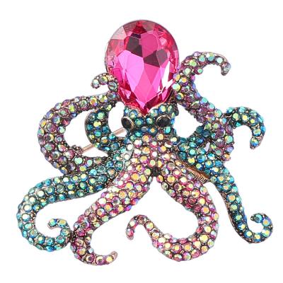 China Cute Crystal Jewelry Accesseries Gift Ornaments Sea Animal Earrings Men Women Diamond Pin Blue Octopus Brooches Pins Vintage Rhinestones for sale