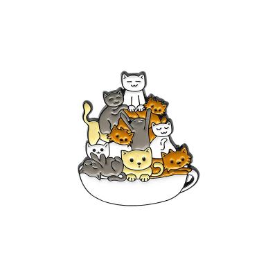 China High-Grade Cartoon Brooch Pin Best Friend Jewelry Gift Cute Kitten Stacked Arhat Noodle Bowl Cute Animal Badge Brooch Pin Cardboard Lapel Pin for sale