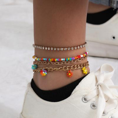 China Barefoot Anklet Jewelry Sandals Bohemian Beaded Adjustable Colorful Anklets Flexible Foot Chain Anklets For Women for sale