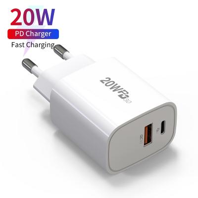 China Charge For Cell Phones Type C Fast Charger Palladium kc USB-c 20w Fast Charger Dual Port Wall Charger Eu Plug for sale