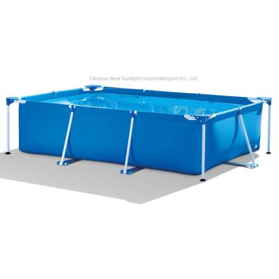 China PVC Excellent Design Grey Color Steel Frame Rectangular Pool With Filter Pump And Pool Steps For Outdoor for sale