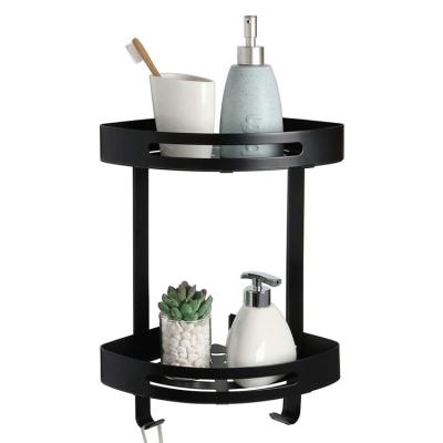 China Wall Mounted Type 304 Stainless Steel Bathroom Corner Shower Shelf Triangle Shower Rack Rustproof Storage Organizer Matte Black 2 Tier for sale