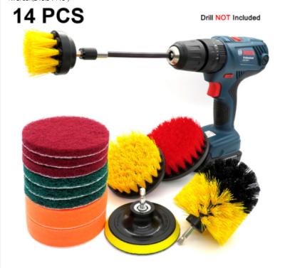 China Stocked 14Pcs Drill Brush Power Cleaning Scrubber Nylons Sweep Attachment Kit with Attachment for Bathroom Tub, Shower, Tile and Car for sale