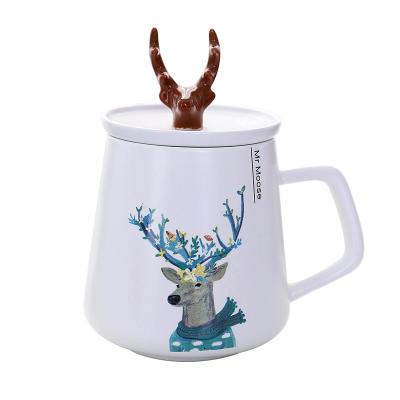 China Hot Selling Nordic Style Viable For Adults And Kids Personalized Cute Heat Resistant With Lids And Spoon Ceramic Mug for sale