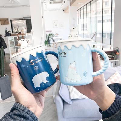 China Supplier Mug Shandmade Cup Viable Hot Selling Polar Bear Ceramic Spoon With Lid Ceramic Mug for sale