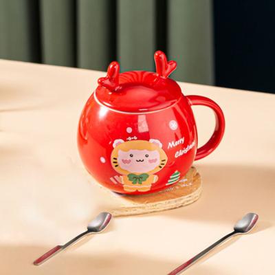 China Viable Wholesale Custom Mug Cartoon Red Pottery Mugs Ceramic Mugs Christmas Drinkware for sale