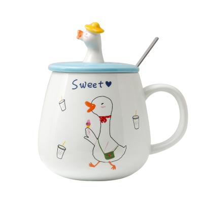 China Sustainable Hot Sale For Adults And Kids Personalized Cute Heat Resistant With Lids And Spoon Ceramic Mug for sale