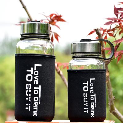 China Customized High Viable Sport Glass Water Bottle Boosilicate Sports Canister Glass Water Bottle for sale