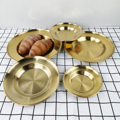 China Sustainable Wholesale Unbreakable Gold Dish Plates Round Silver Chafing Dish Buffet Stainless Steel Dish for sale