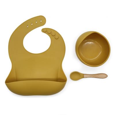 China Non-Toxic Other Baby Products Silicone Baby Feeding Sets Children Dining Silicone Bib Spoon Bowl Baby Feeding Supplies for sale