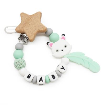 China BPA Free New Products Wooden Baby Pacifier Clips Wooden Pacifier Clip Wooden Baby Pacifier Holder Dummy Pearl Silicone Chain for sale