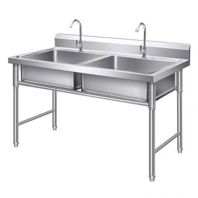 China With Faucet Stainless Steel Double Bowl Sink Commercial Kitchen Equipment Restaurant Hotel for sale