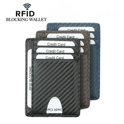 China RFID RFID Blocking Single Bag Mini Genuine Card Holder OEM Logo Carbon Fiber Wallet Credit Card Purse for sale