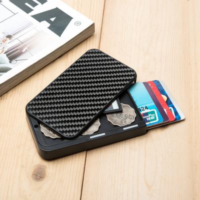 China 2020 Minimalist New RFID Blocking Minimalist Smart Money Wallet Carbon Fiber Aluminum Card Holder For Men for sale